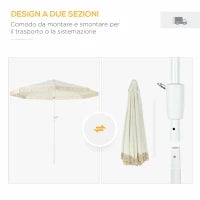 Ombrellone da Giardino a Manovella Inclinabile e Palo a 2 Sezioni, Poliestere e Metallo, 2.6x2.4 m, Bianco