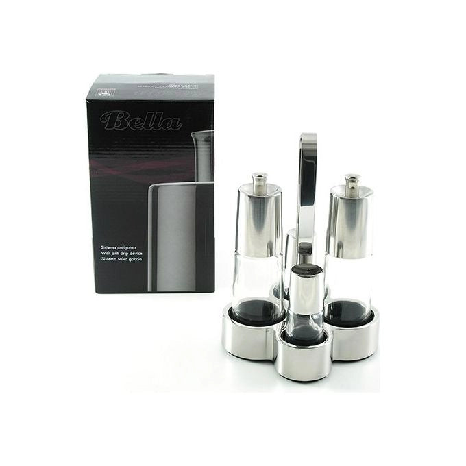 Pinti Inox 57765100 Bella Set Condimento da Tavola in Acciaio Inox e Vetro con Sistema Salvagoccia 4 Pezzi colore Cromo