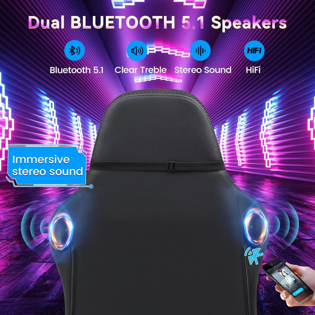 Sedia da gioco, sedia da ufficio, sedia da gioco con altoparlante e barra luminosa, sedia da giocatore, schienale con custodia, sedia ergonomica PC con telecomando
