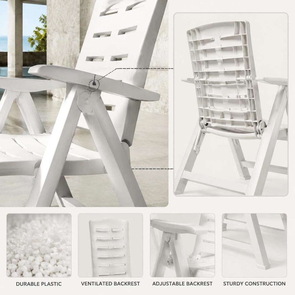 Garden Loungers, Set Of 4, Plastic, White