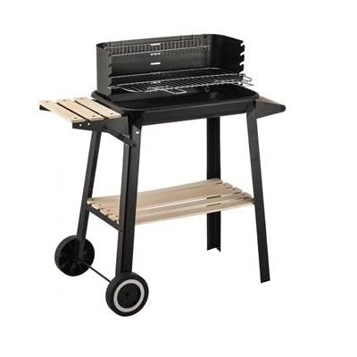 BARBECUE RETTANGOLARE CON RIPIANI IN LEGNO 83X46XH87 CM IN COLORE NERO