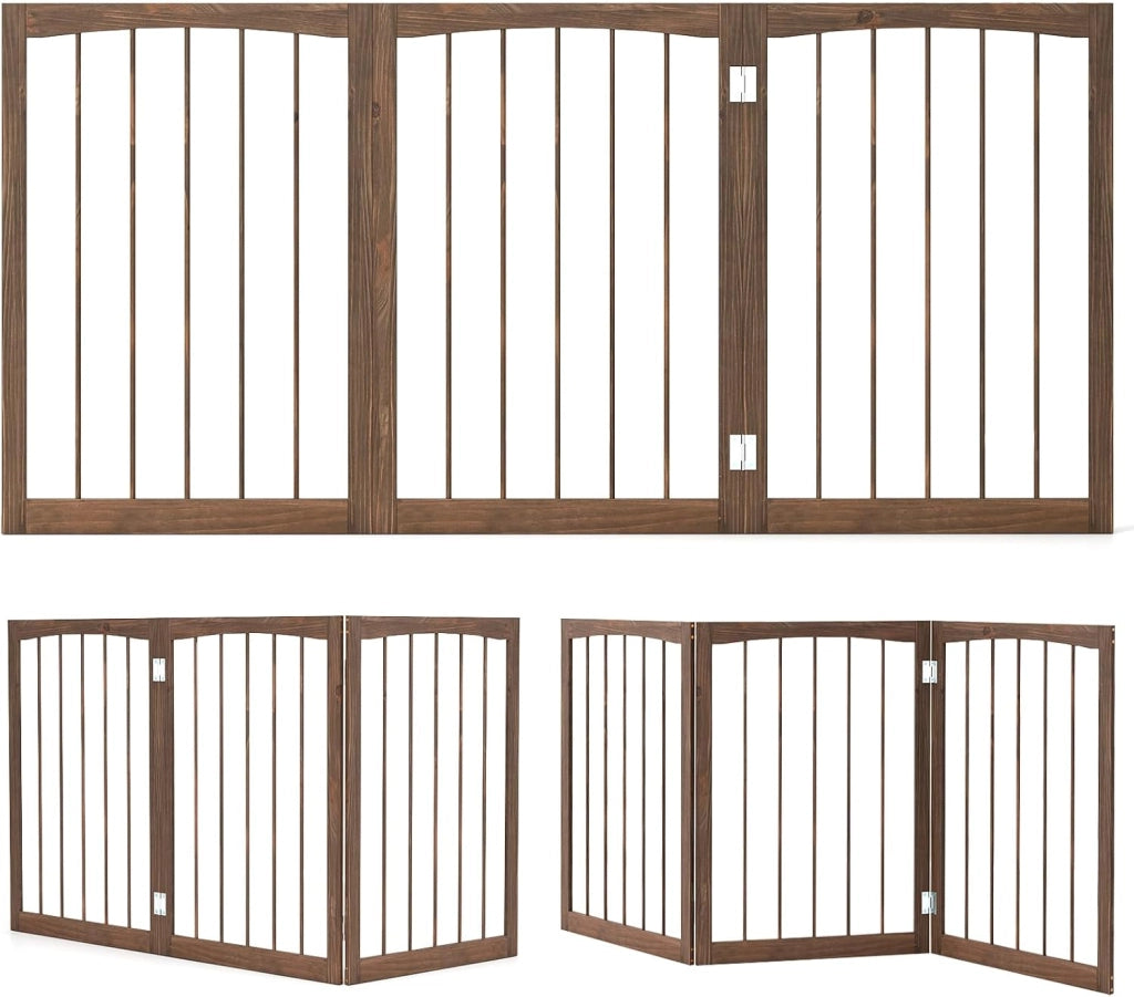 Cancelletto in Legno per Cani 159 x 76 cm, Recinto per Bambini, Cancello Pieghevole a 3 Pannelli per Porte, Scale e Corridoi (Naturale)