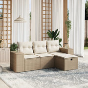 Set Divano da Giardino 4 pz con Cuscini Beige in Polyrattan