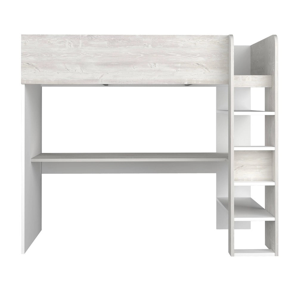 Letto a soppalco bianco consumato e bianco con scrivania 2278