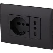 PLACCA C/SUPP PRESA BIPAS+PRESA BIPAS SCHUKO NERO- 1,0 pz