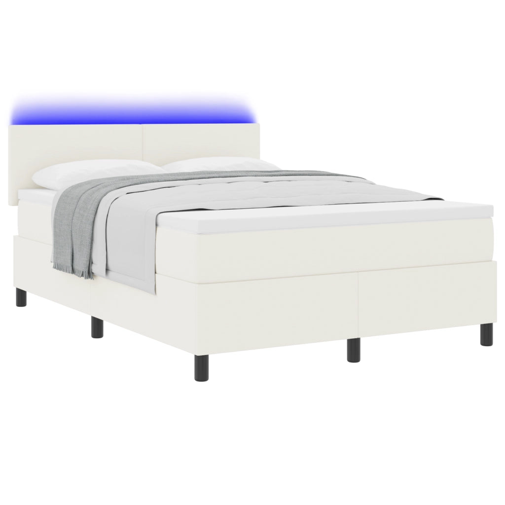 Letto Box Spring con Materasso & Luce LED Crema 140x200 cm Tessuto Corduroy