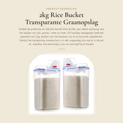 Contenitore per riso 2kg - Contenitore alimentare - Conservazione alimenti - Pentola di conservazione - Design trasparente - Coperchio di misurazione