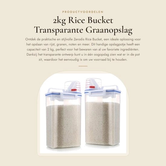 Contenitore per riso 2kg - Contenitore alimentare - Conservazione alimenti - Pentola di conservazione - Design trasparente - Coperchio di misurazione