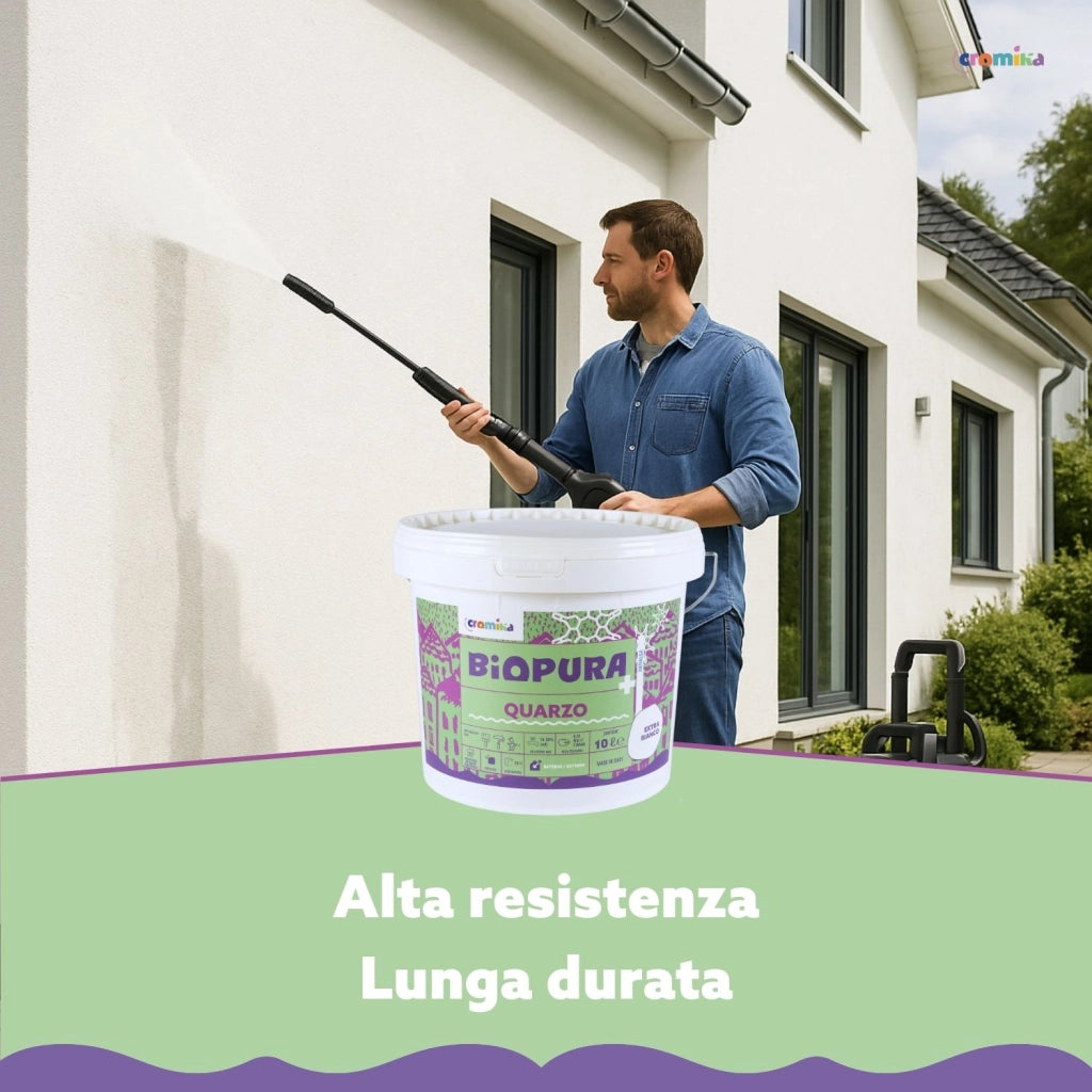 Pittura quarzo antialga interni esterni finitura opaca linea biopura cromika *** formato 10 lt, confezione 1