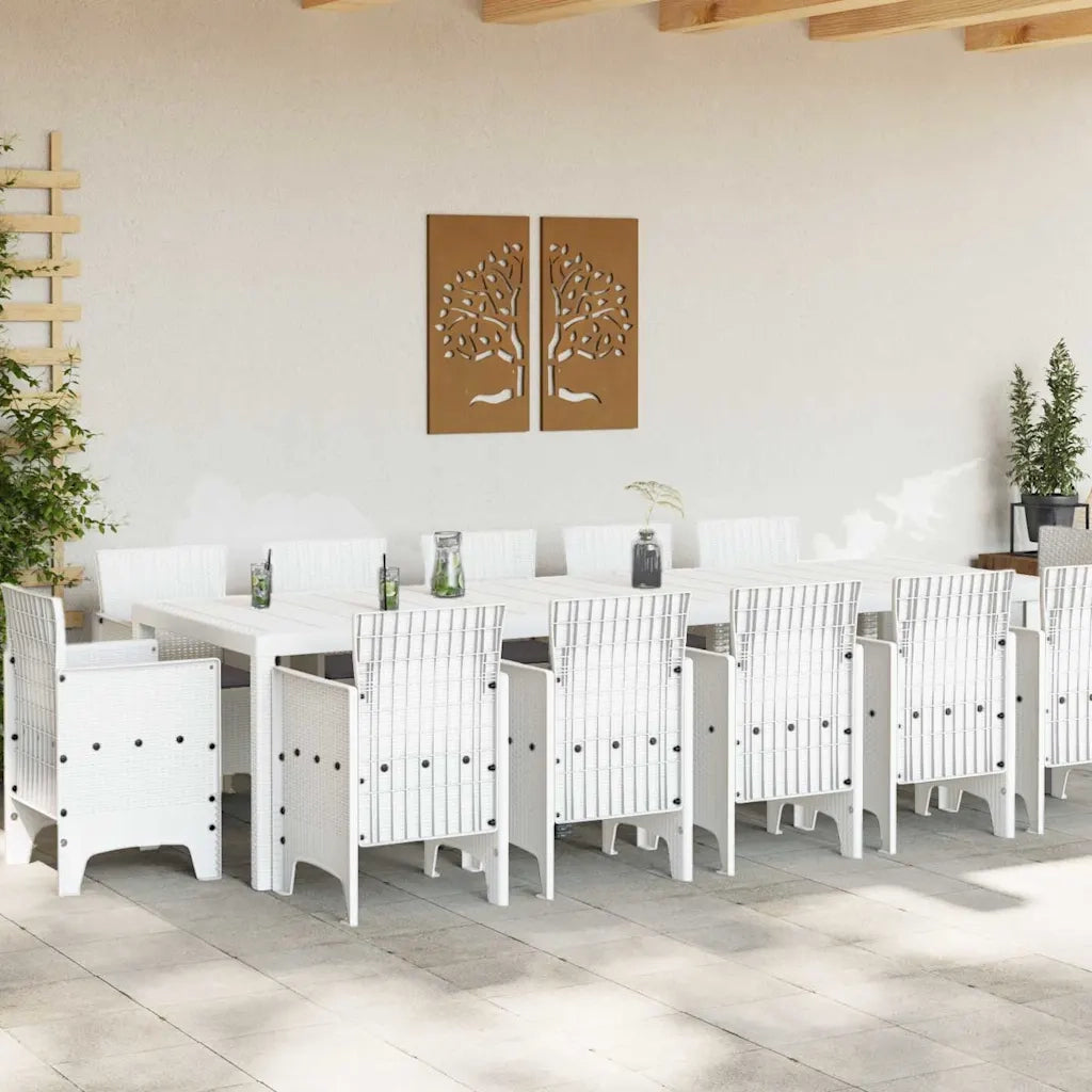 Set da Pranzo per Giardino con cuscino 13 pcs Bianco