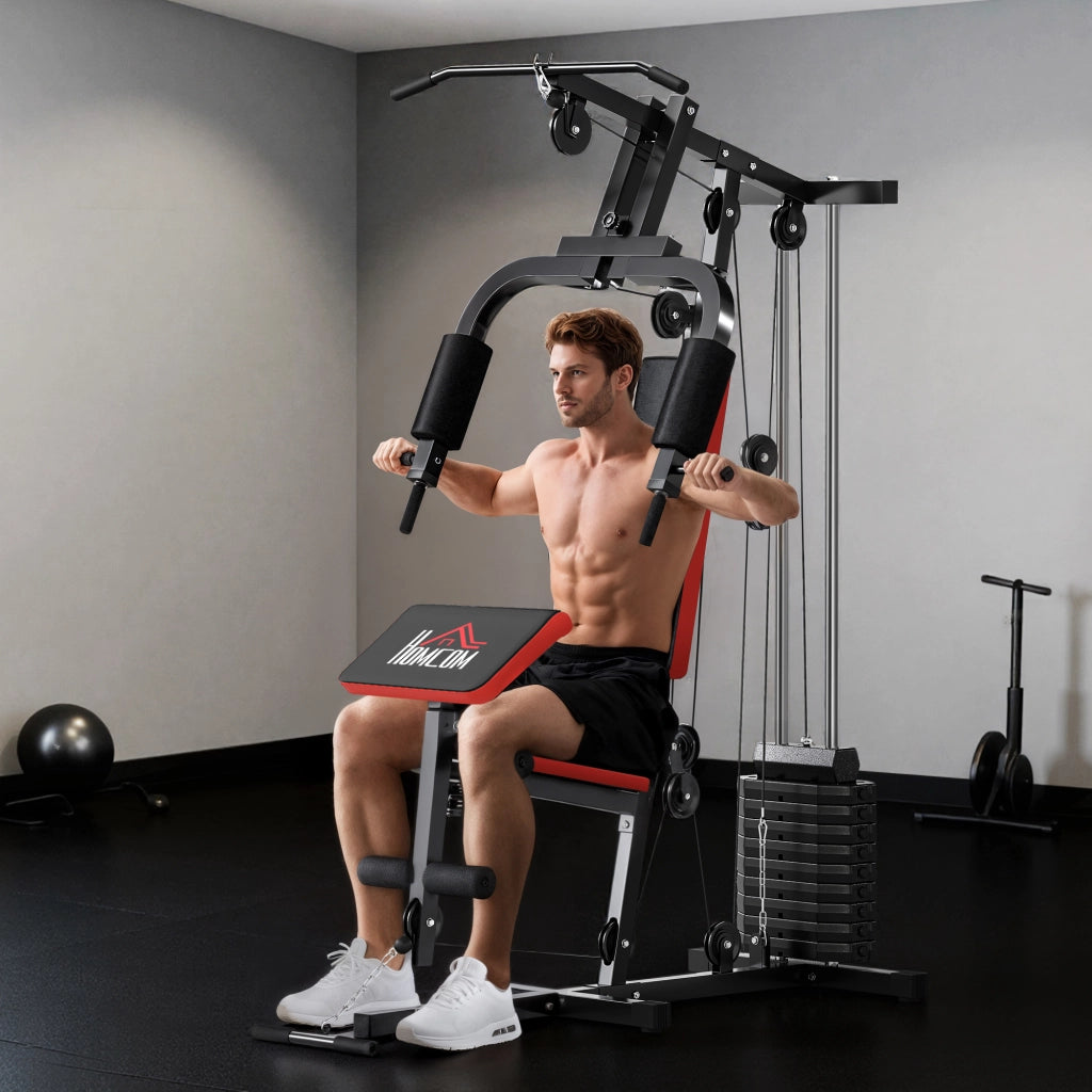 Power Tower con Pesi fino a 65 kg per Workout, in Acciaio e PU, 135x103x210 cm, Nero e Rosso