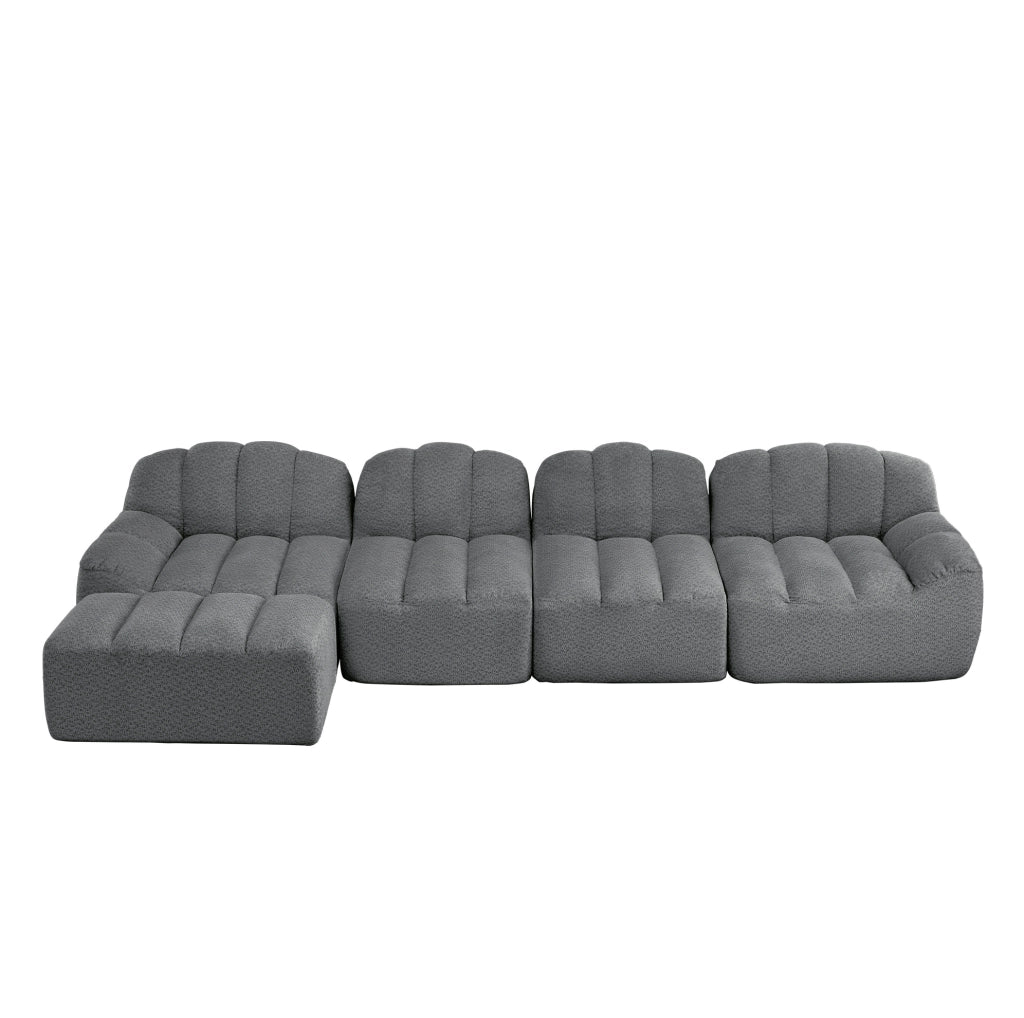 Divano modulare 4 posti con ottomana 366x165x79 cm in fleece granulato grigio