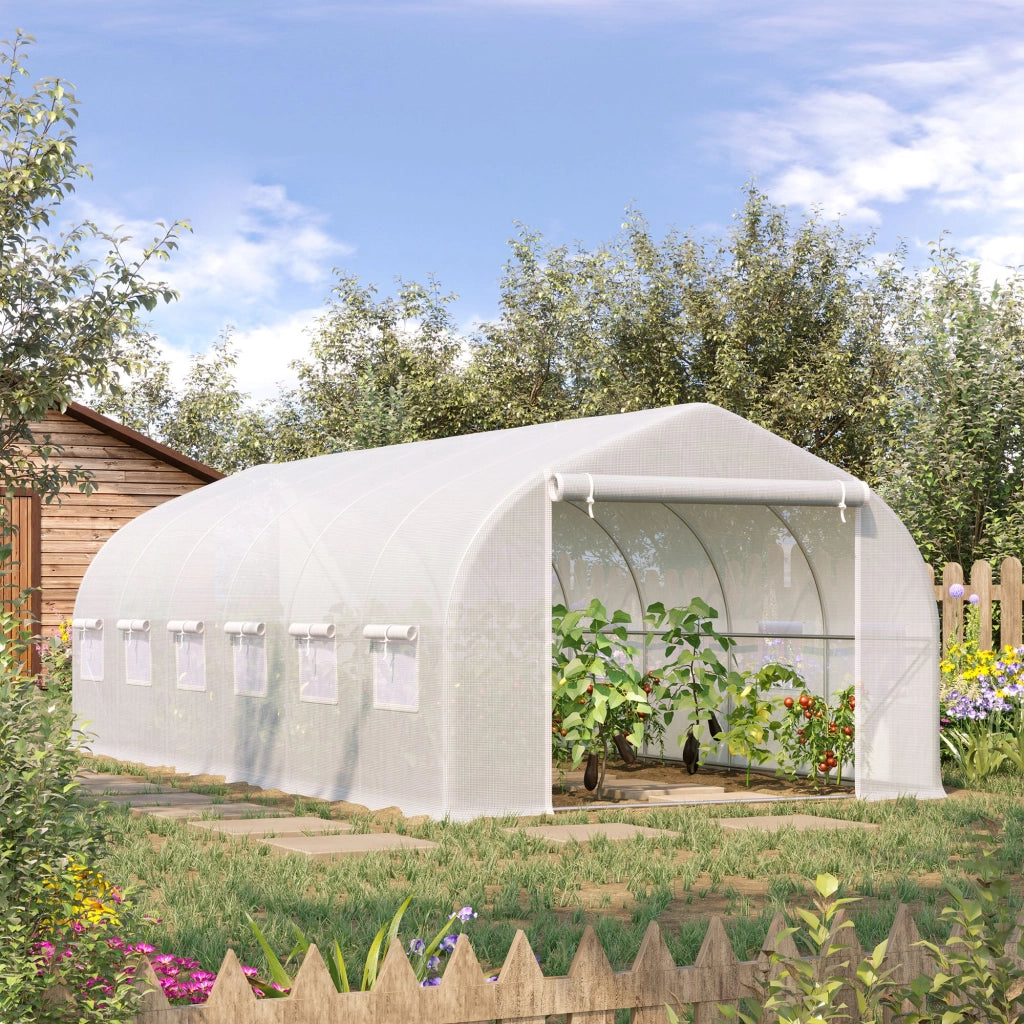 Serra da Giardino Tunnel 6x3x2 m ¨C zephmum ¨C 12 Finestre e Porta con Zip, Metallo, Bianco