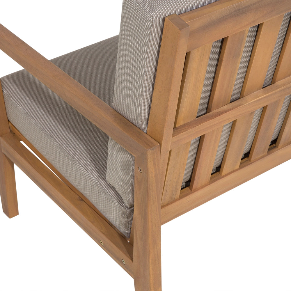 Set conversazione da giardino 7 posti in legno di acacia certificato leggero con cuscini grigi