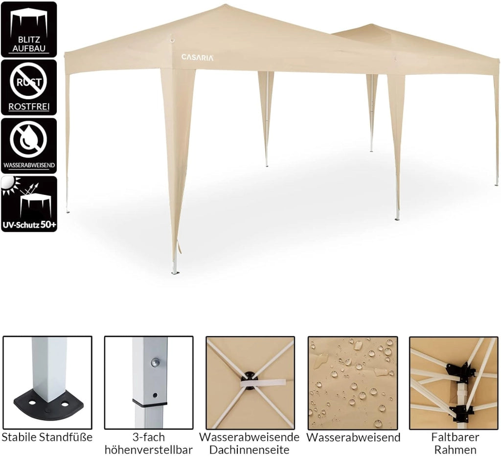 Deuba Gazebo Capri 3x6m Pop-Up Beige Idrorepellente con Borsa Protezione UV Padiglione Pieghevole Tendone Festa