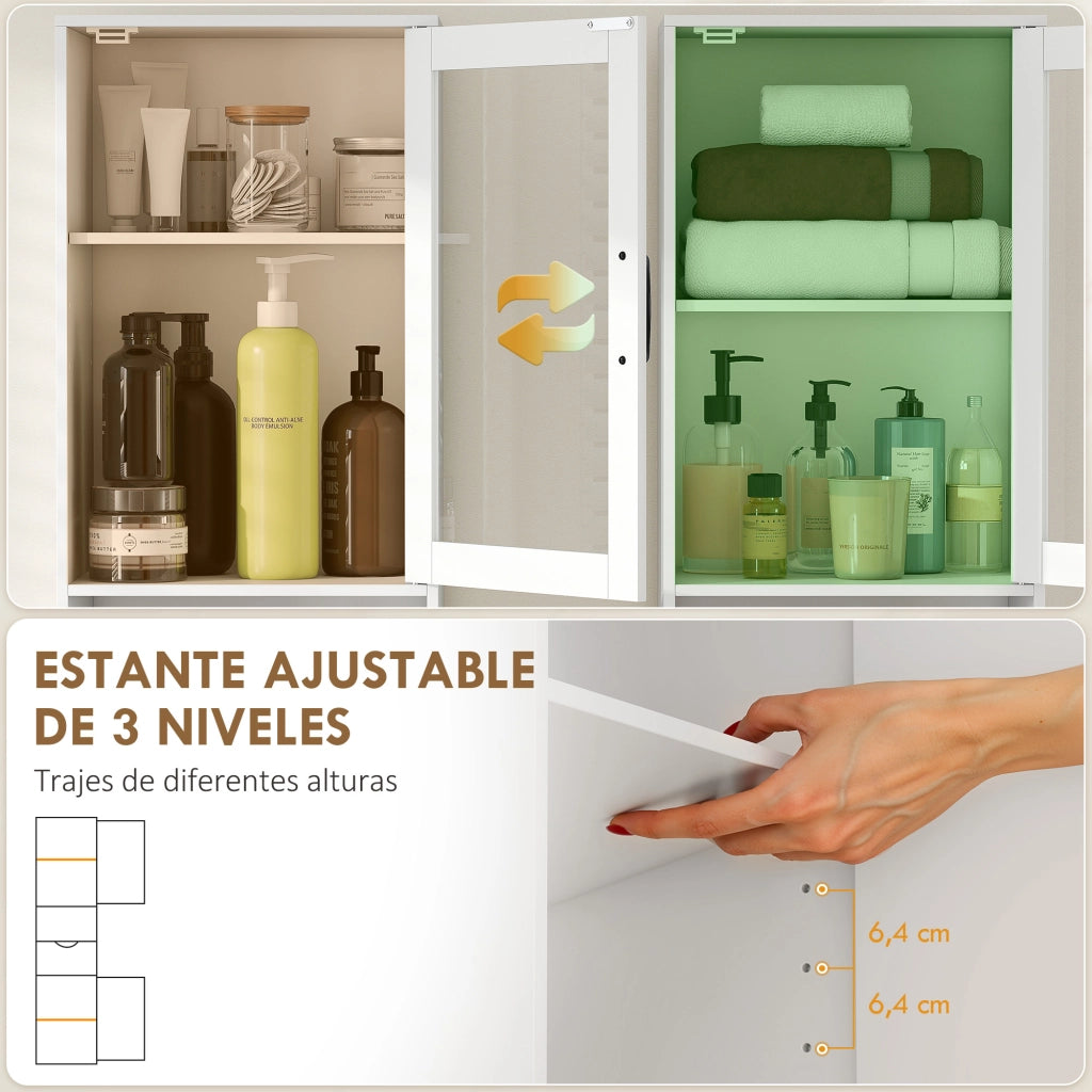 Colonna Bagno Stretto con Anta Vetro Ripiani Regolabili e Cassetto ¨C Zephmum ¨C Bianco 40x30x165 cm
