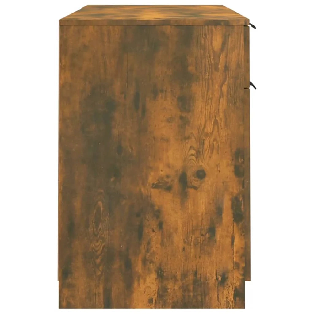 Scrivania da ufficio postazione di lavoro mobile per computer studio con mobiletto laterale rovere affumicato legno marrone ingegnerizzato 02_0023392