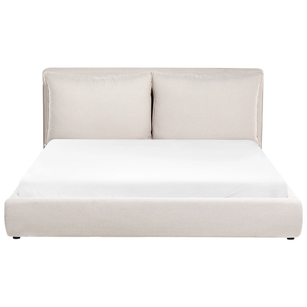 Letto matrimoniale bouclè beige con testiera imbottita 180 x 200 cm camera da letto moderna