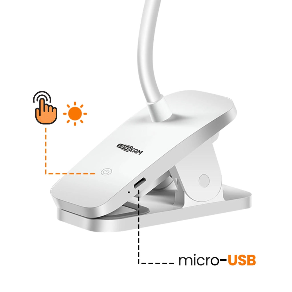 Lampada da scrivania LED flessibile a 360° senza fili con morsetto di fissaggio Bianco Max excell