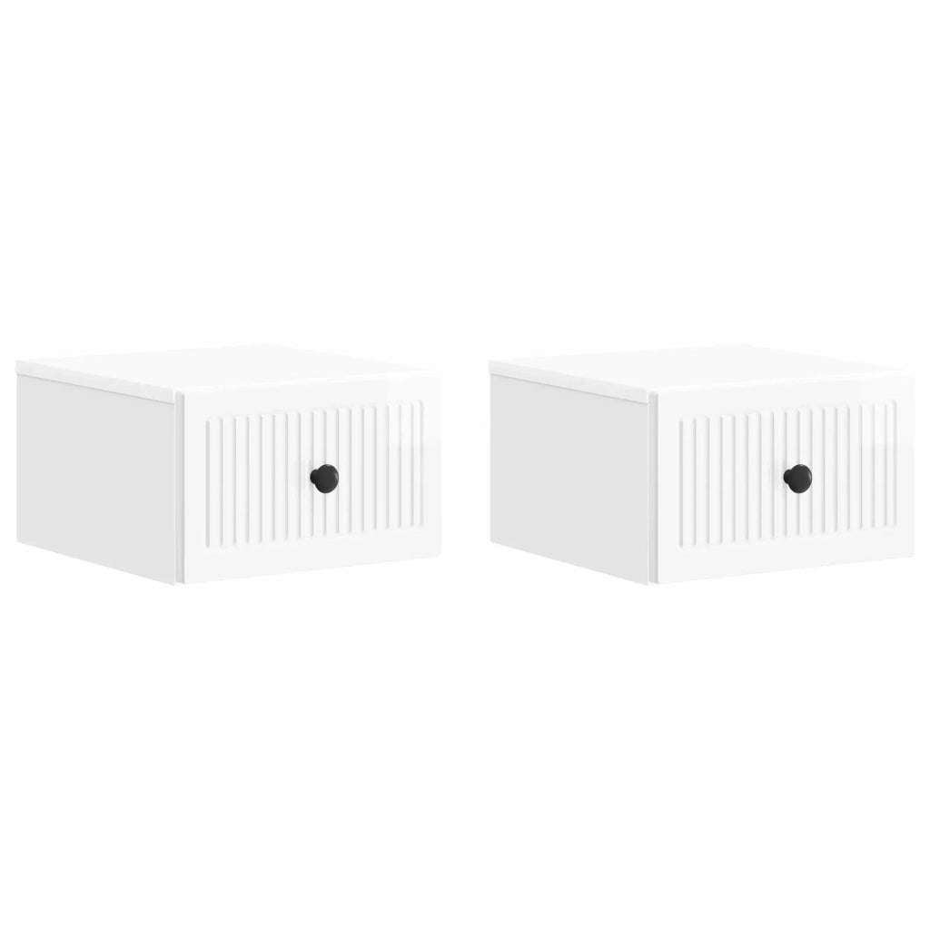 Mobiletto da notte a muro 2 pcs Bianco Lucido 33 x 34,5 x 20 cm