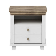 Tavolino da notte ASSIA – 2 cassetti + 1 vano – Bianco e rovere – Stile scandinavo