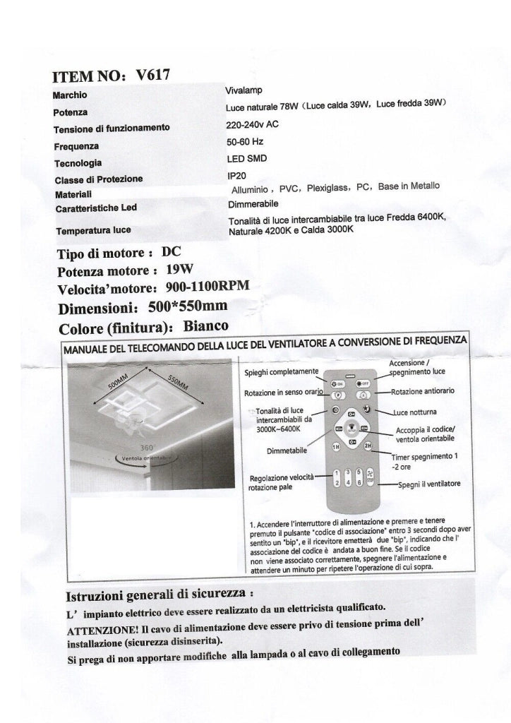 Plafoniera moderna a led con ventilatore da soffitto cambia 3 luci dimmerabile con telecomando