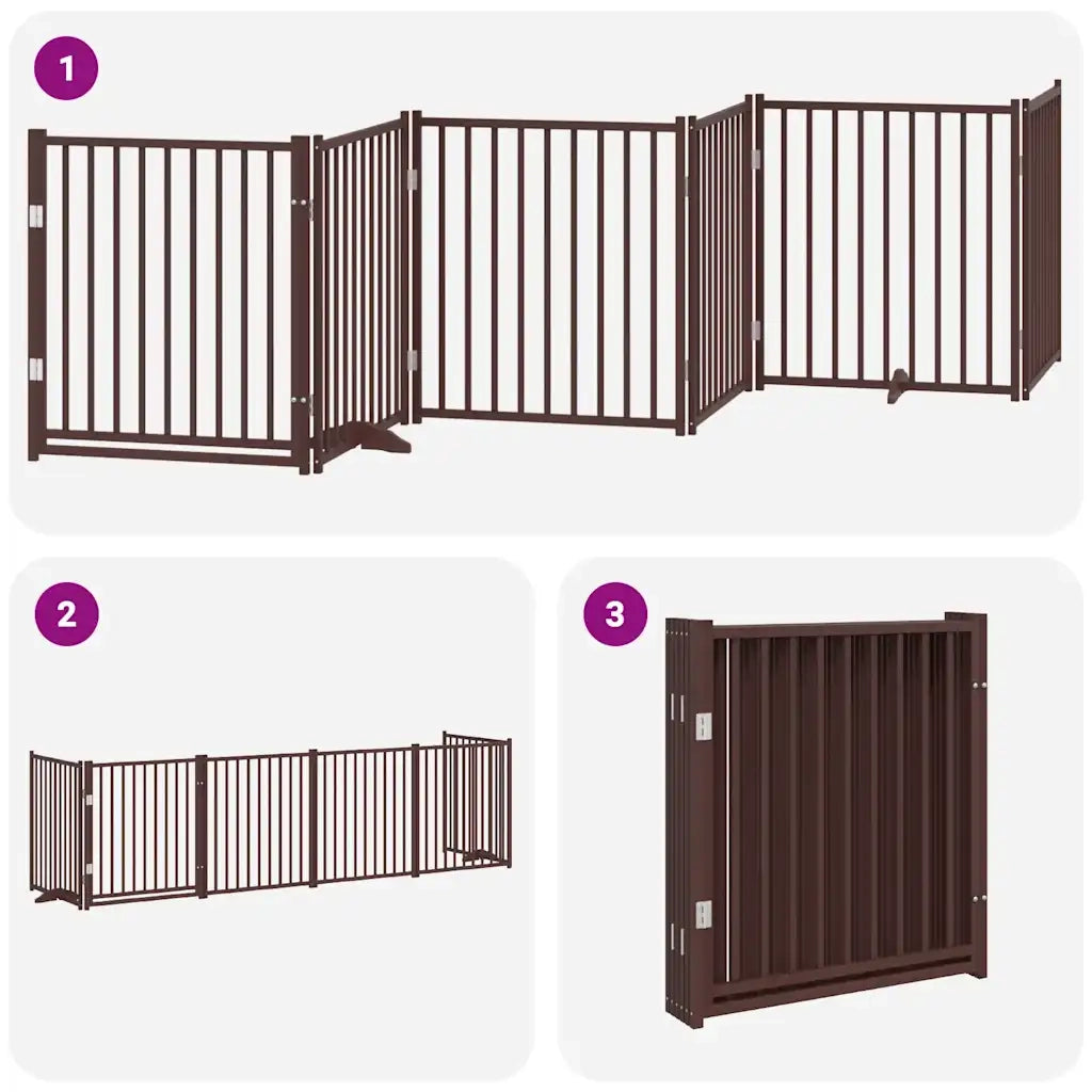 Cancello Cani Porta Pieghevole Marrone 6 Pannelli 480cm Pioppo