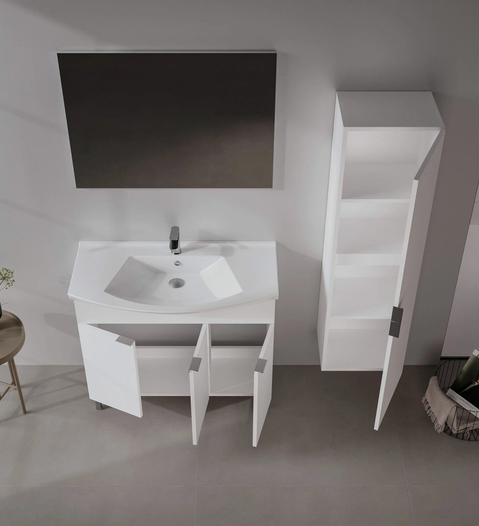 Set mobile lavabo con specchio (2 pezzi) "Purus 100" - 100 x 50 x 83 cm - Bianco