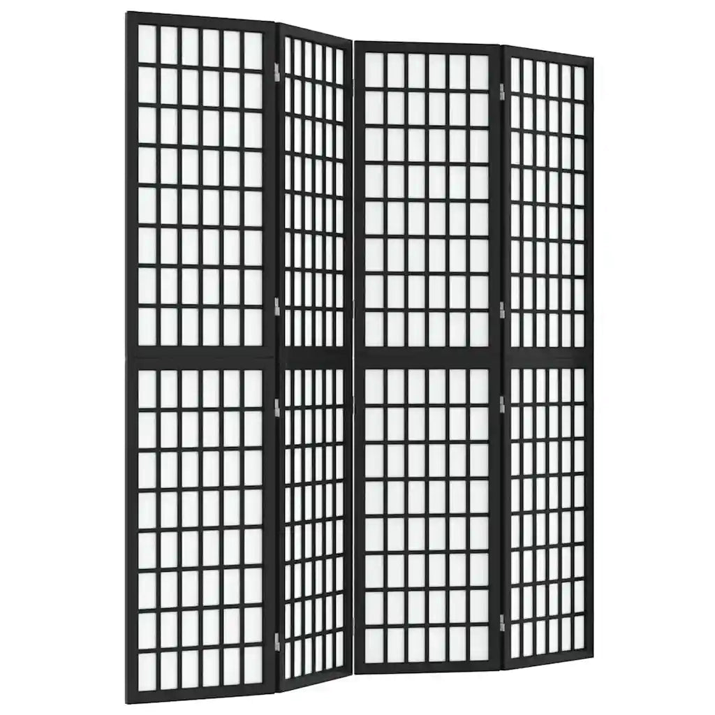 Divisorio Ambienti | Divider per stanze | Paravento Pieghevole 4 Pannelli Stile Giapponese 160x170cm Nero