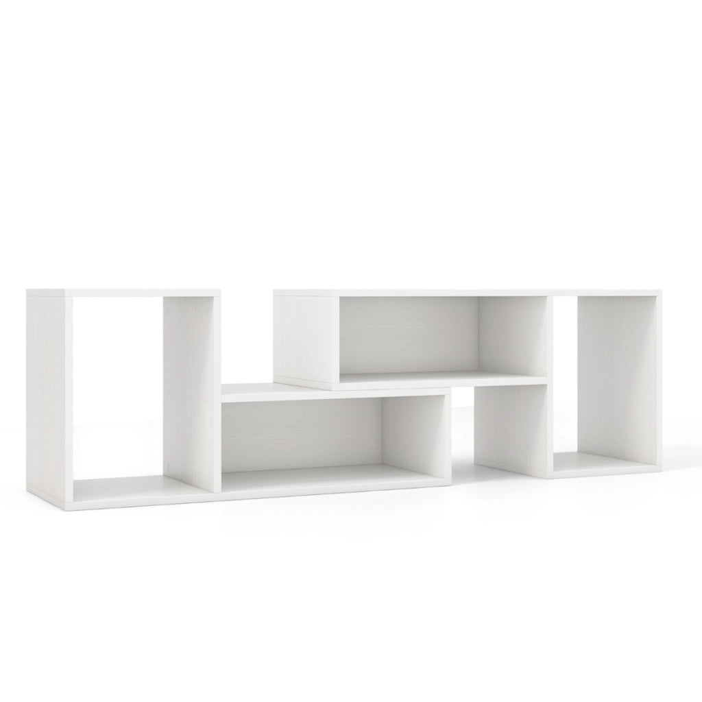 Mobile TV console a 2 pezzi con combinazione libera, Centro di intrattenimento minimalista per TV da 50-60pollici Bianco
