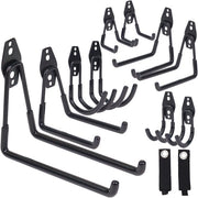 Haken per garage, pacchetto da 12, inclusi 2 attuatori per cavi, organizzazione pratica, robusto chiodo da parete per appendere biciclette, scale e attrezzi da giardino