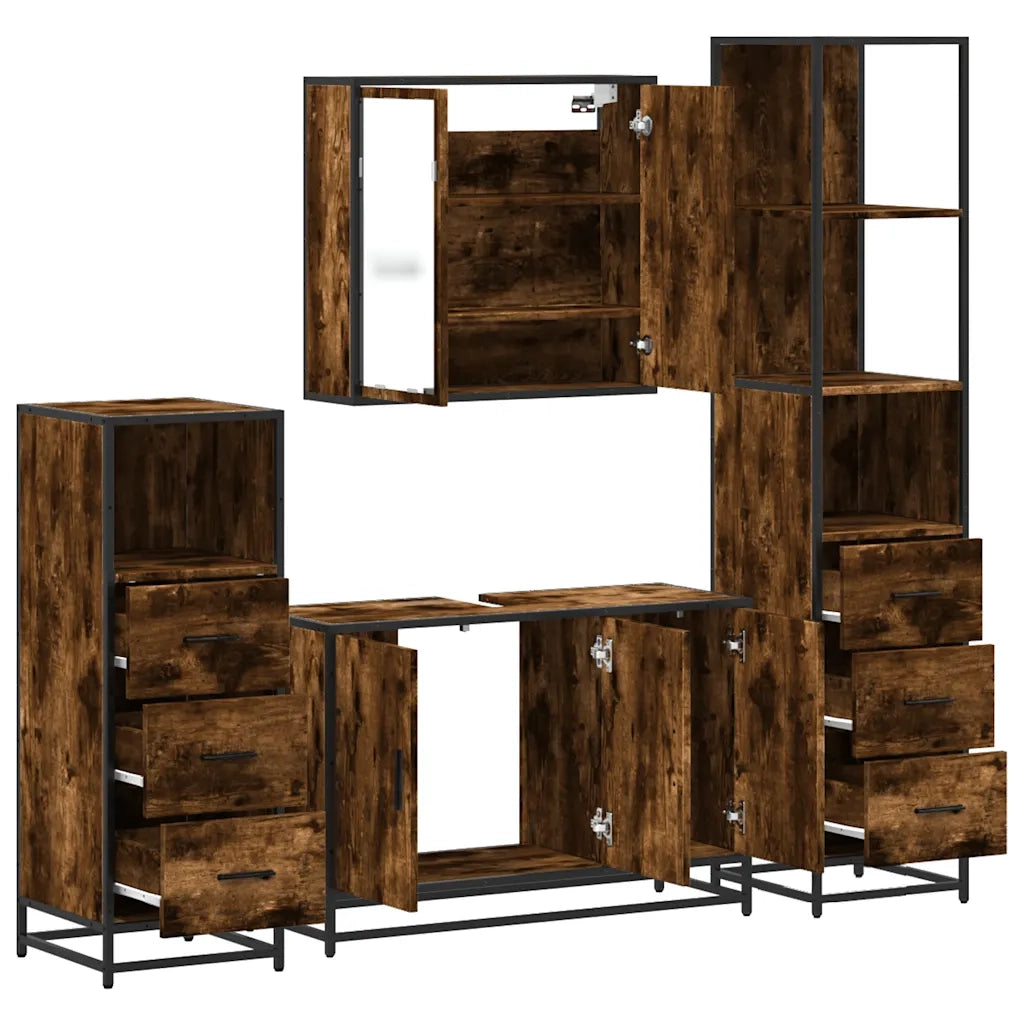 Set Mobili da Bagno 4 pz Rovere Fumo in Legno Multistrato 3301252