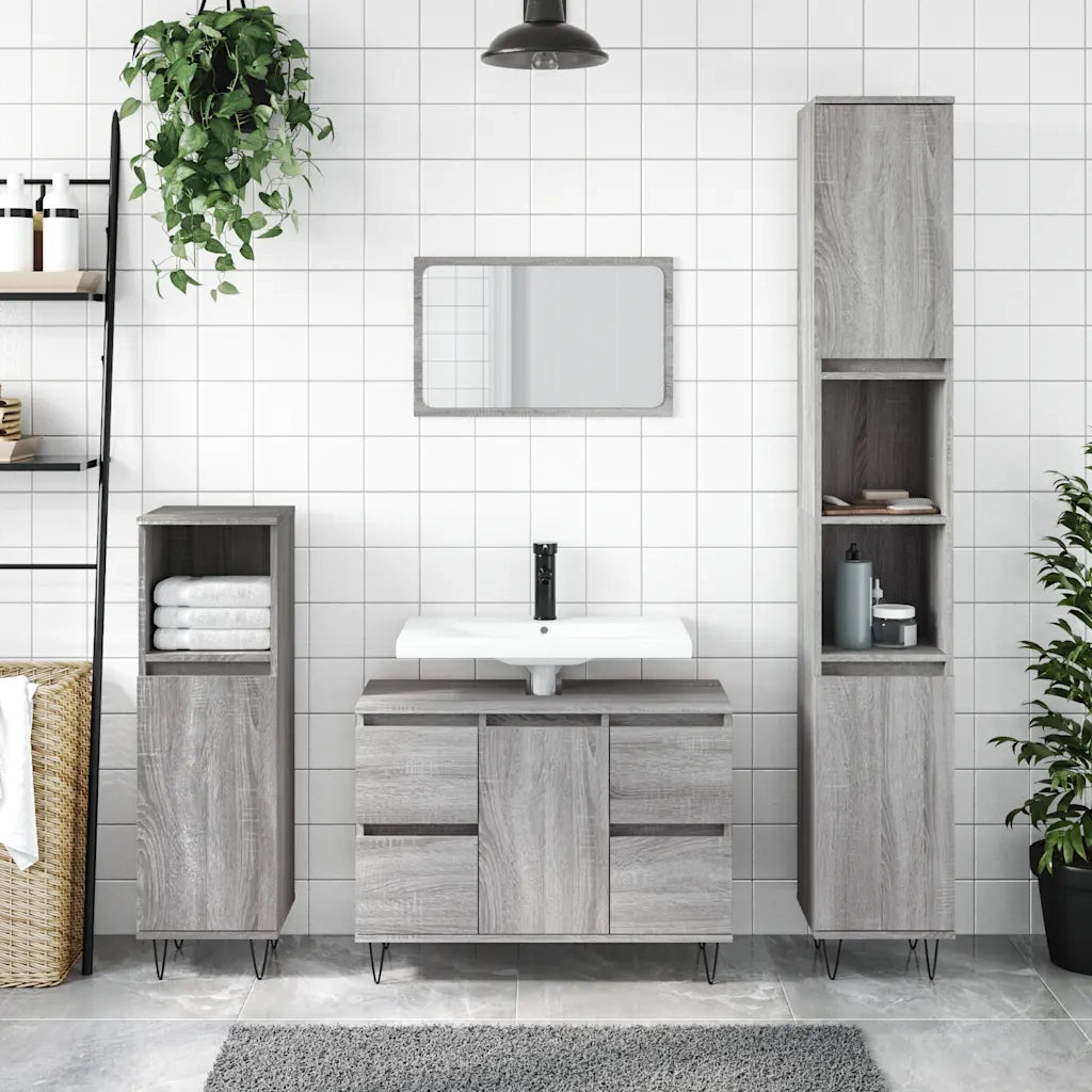 Mobile da Bagno Grigio Sonoma 80x33x60 cm in Legno Multistrato 831658