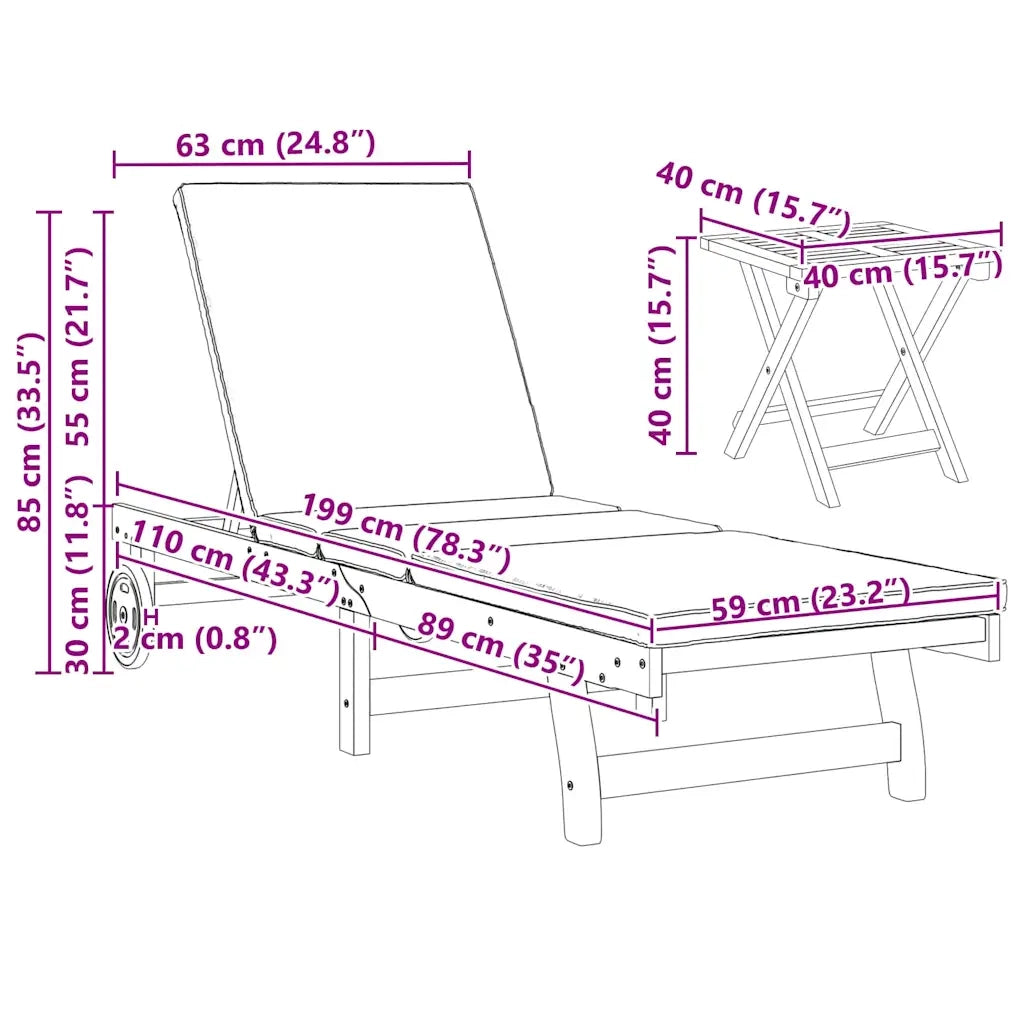 Lettino da sole 3 pcs Marrone Legno di Acacia Massello 3325207