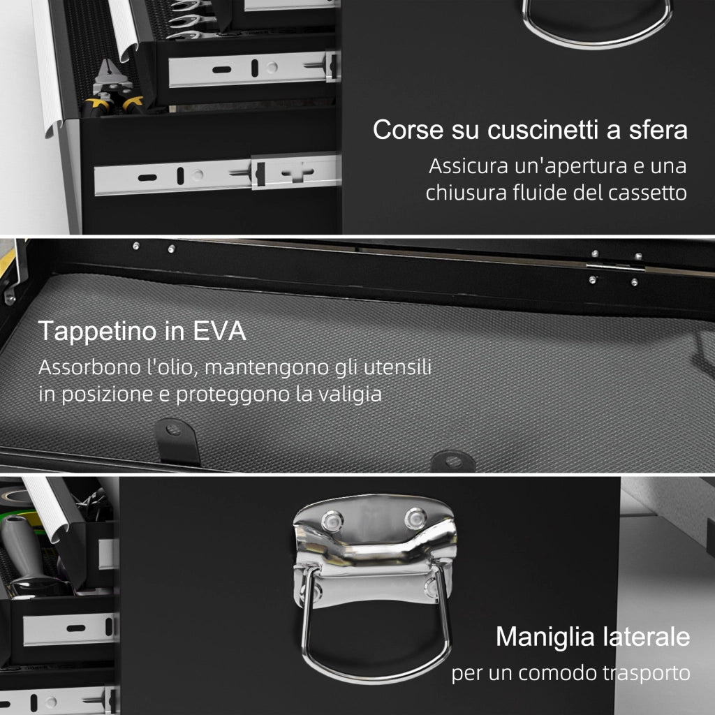 Cassetta per Attrezzi 6 Cassetti con Serratura 60x26x34 cm in Acciaio Nero