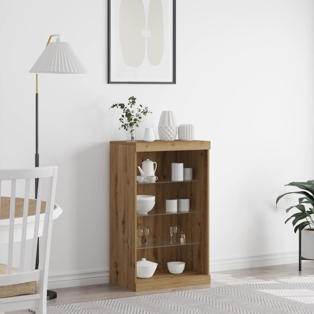 Credenza con luci LED Rovere Artigianale 60,5x37x100 cm