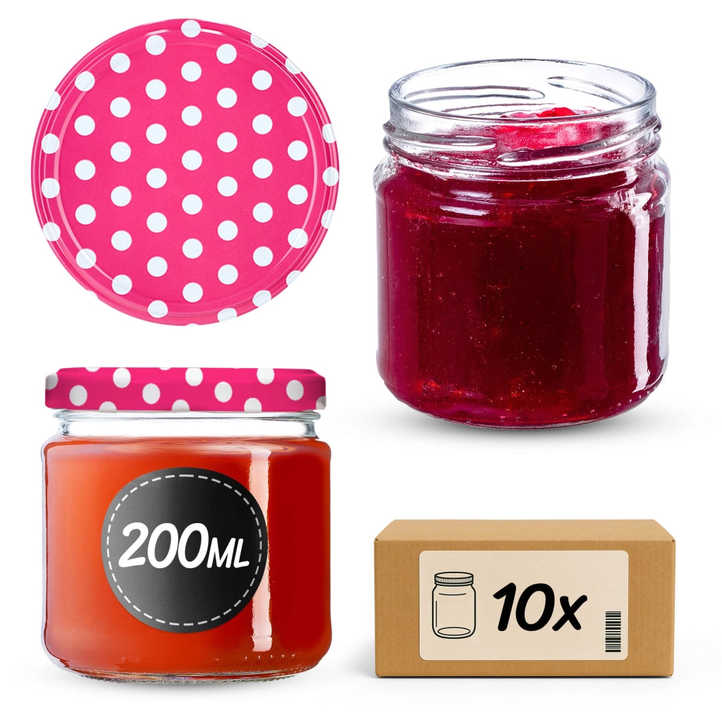 Barattoli per conserve KADAX Lerma 200ml 10 pezzi 66mm + coperchi "Piselli rosa"