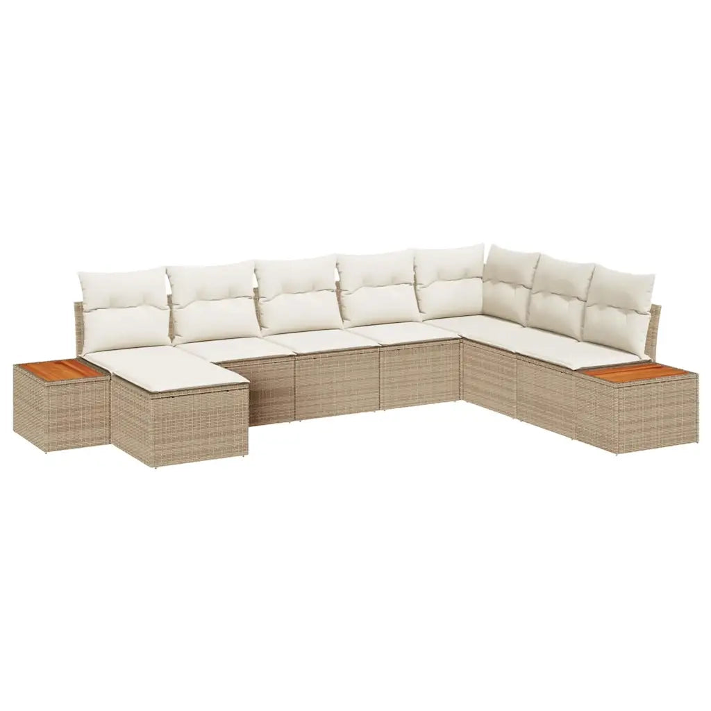 Set Divano da Giardino con cuscino 8 pcs Beige Poly Rattan