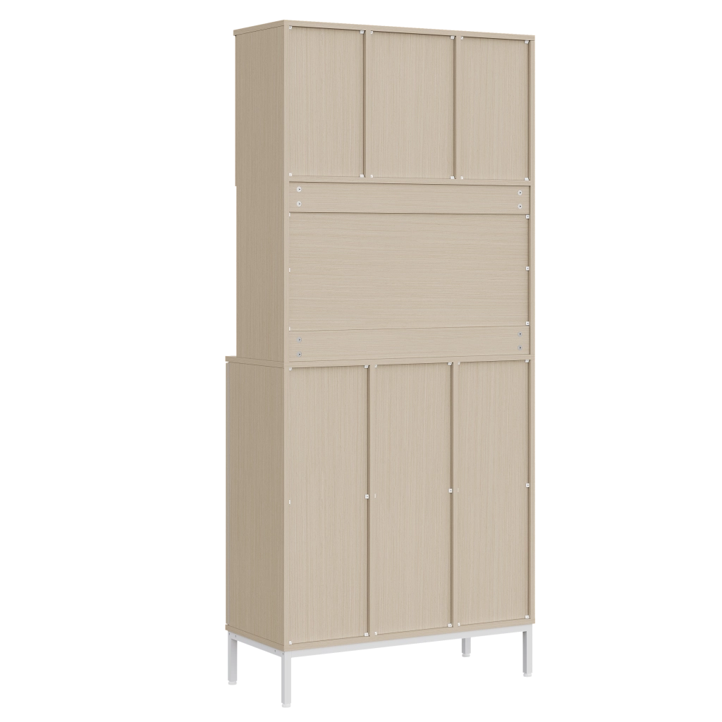 Colonna da cucina con vano rifiuti e ripiano per microonde in MDF effetto legno chiaro bianco 80 × 35 × 181 cm