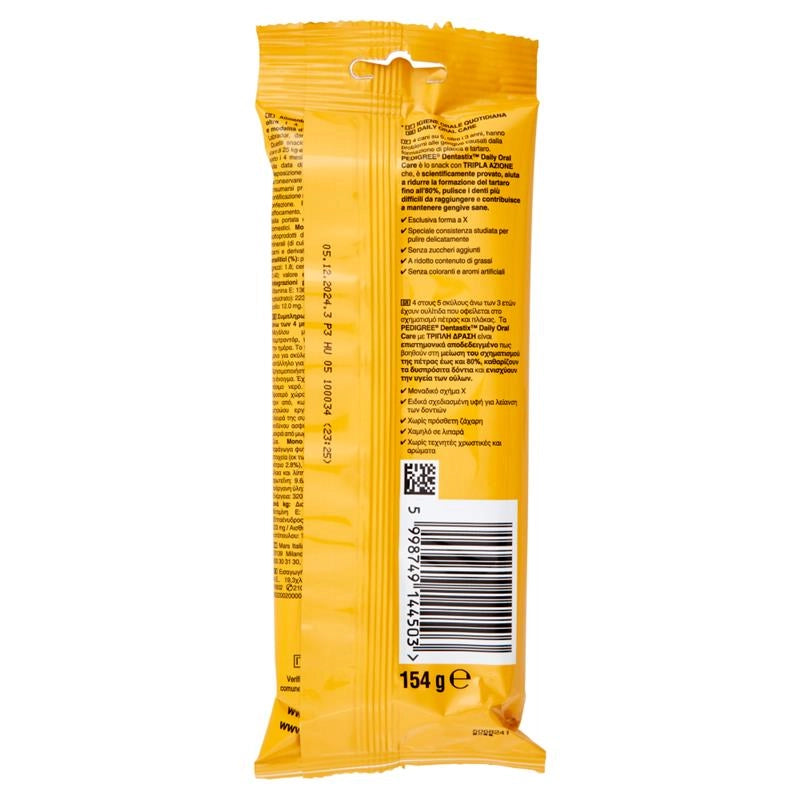 PEDIGREE DENTASTIX DAILY ORAL CARE TRIPLA AZIONE SENZA ZUCCHERI AGGIUNTI 4 PZ PER CANI TAGLIA L 25KG+