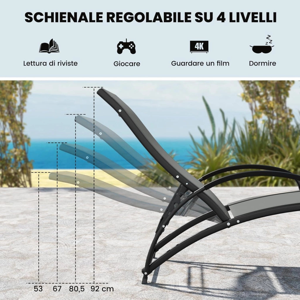 Sedia a Dondolo 2 in 1 da Giardino, Lettino Prendisole Convertibile con Schienale Regolabile a 4 Posizioni, Braccioli Curvi e Telaio in Alluminio, per Patio e Piscina, Portata 150 kg (Grigio)