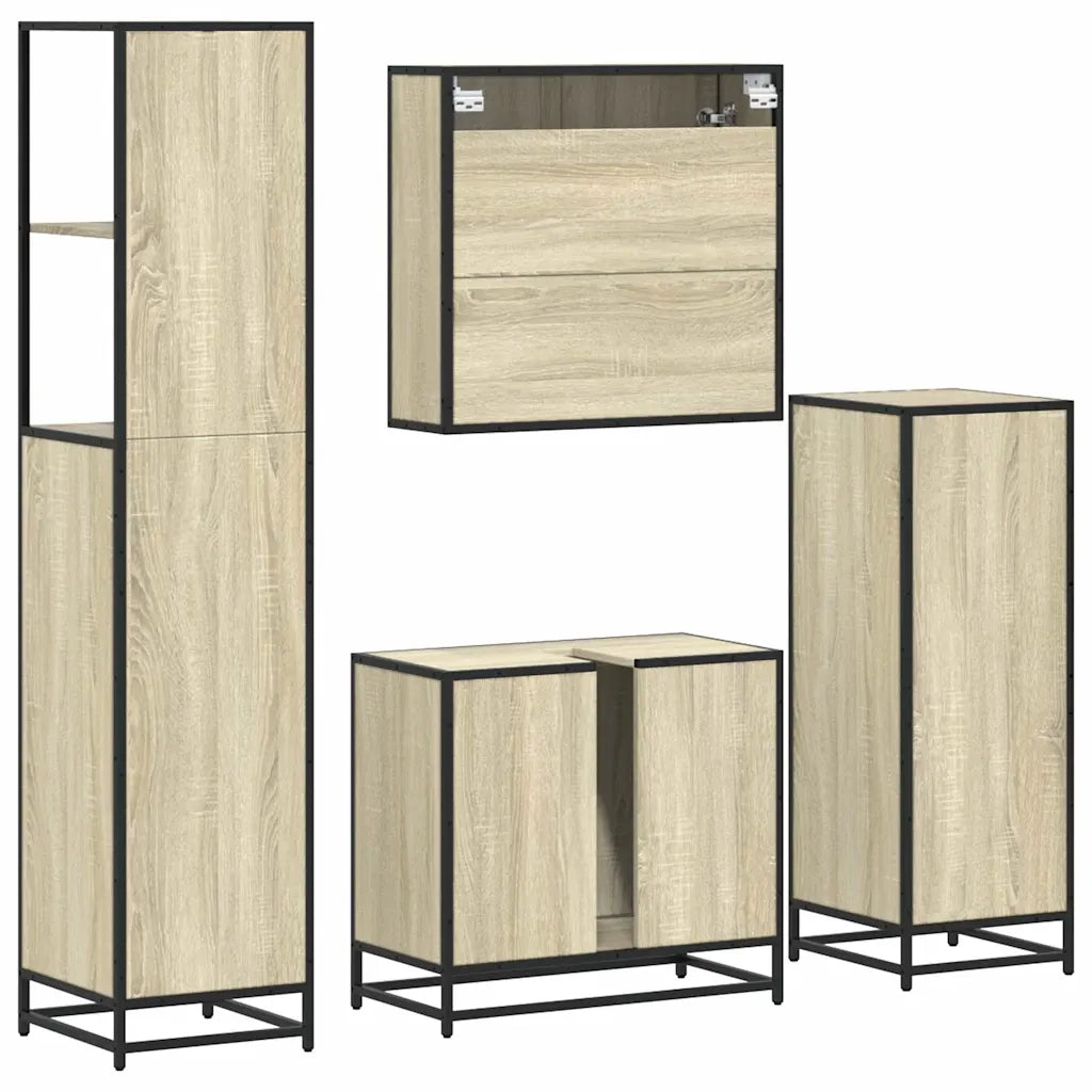 Set Mobili da Bagno 4 pz Rovere Sonoma in Legno Multistrato 3301246
