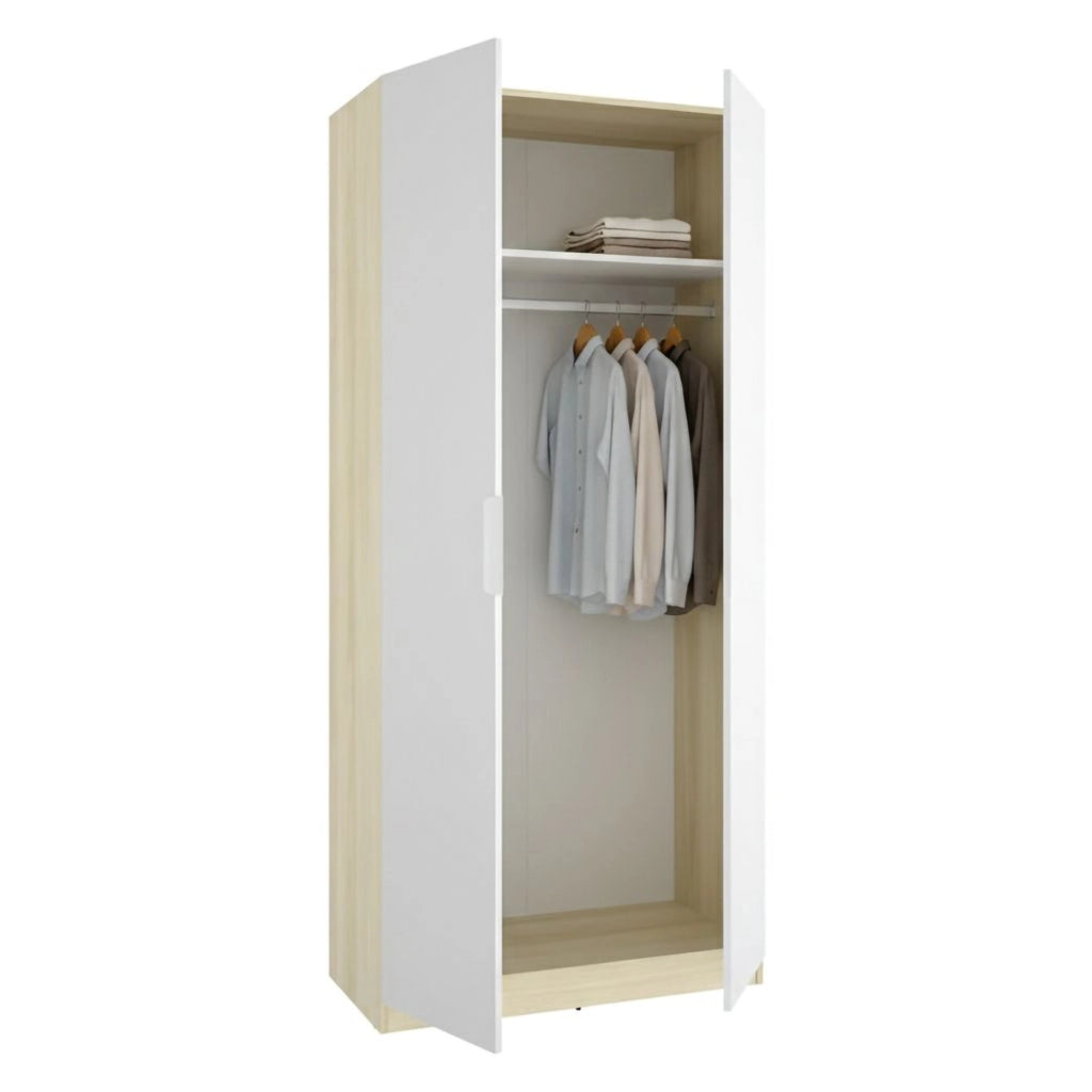 Armadio Camera da Letto Tulot, Guardaroba 2 Ante Appendiabiti, 51x204h cm Bianco