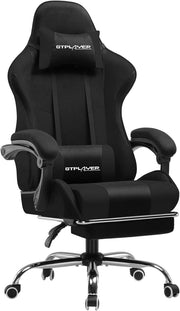 Sedia da ufficio da gaming, in tessuto, ergonomica, con poggiapiedi, poggiatesta lombare, imbottita, sedia girevole