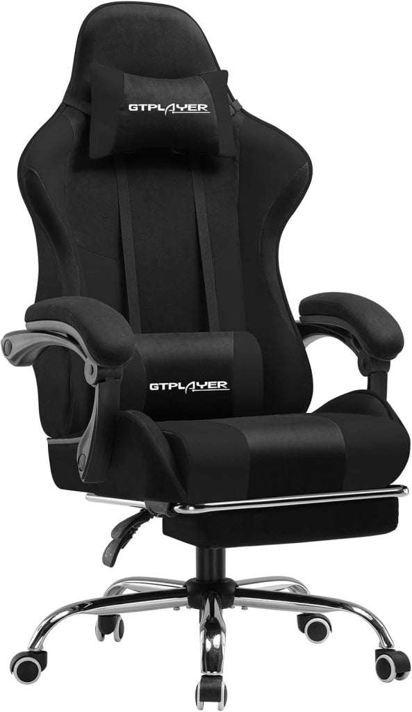 Sedia da ufficio da gaming, in tessuto, ergonomica, con poggiapiedi, poggiatesta lombare, imbottita, sedia girevole
