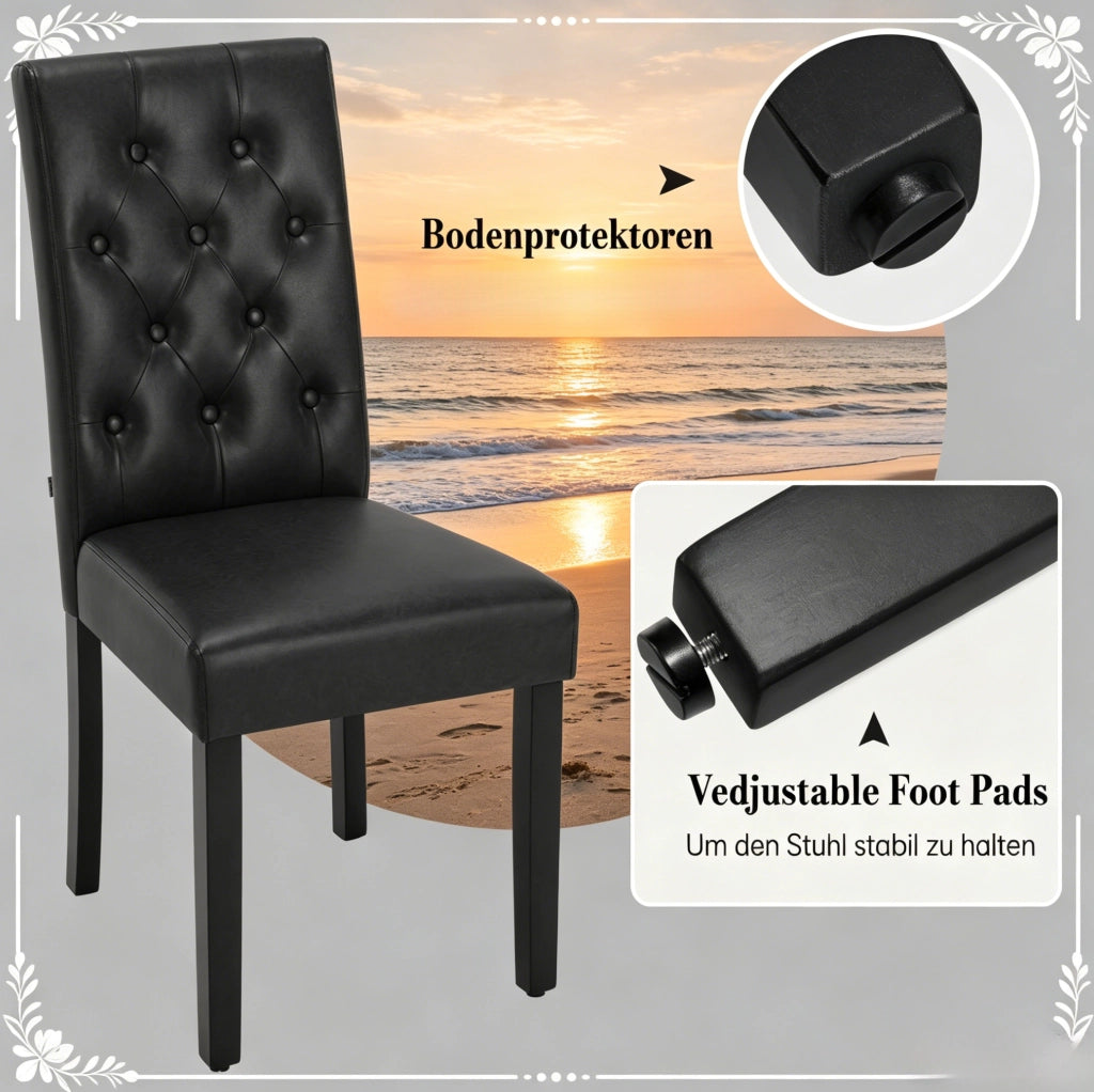 Sedia da pranzo nera 49 x 99 x 42 cm in similpelle e legno, set da 2
