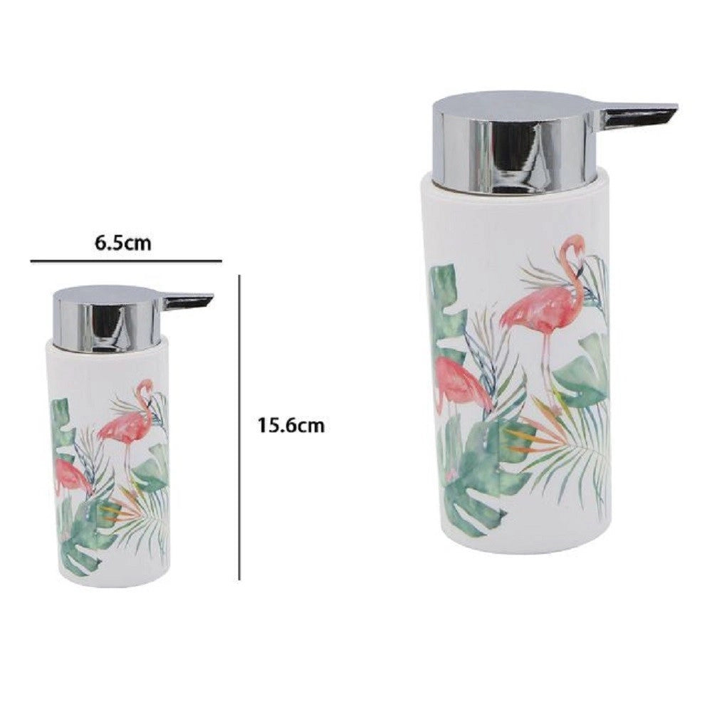 Trade Shop - Dispenser Porta Sapone Liquido Cilindrico In Plastica 15,6 Cm Fenicotteri 69963 -