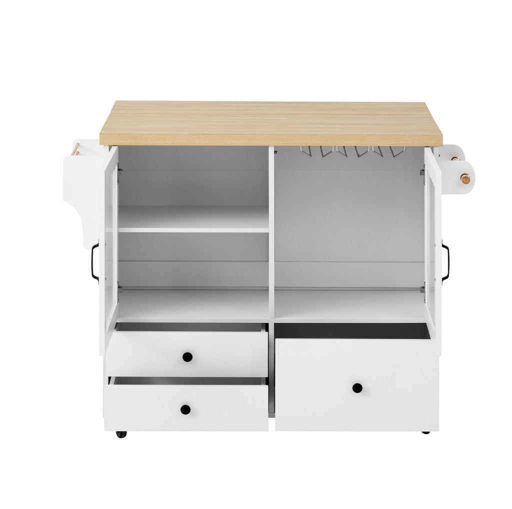 Isola cucina mobile 100x42-70x91,5 cm bianca e naturale con contenitore
