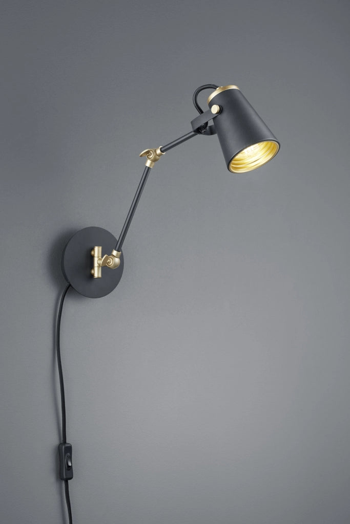 Applique Parete Interno 4W Diffusore Orientabile Nero Oro Edward GD Trio