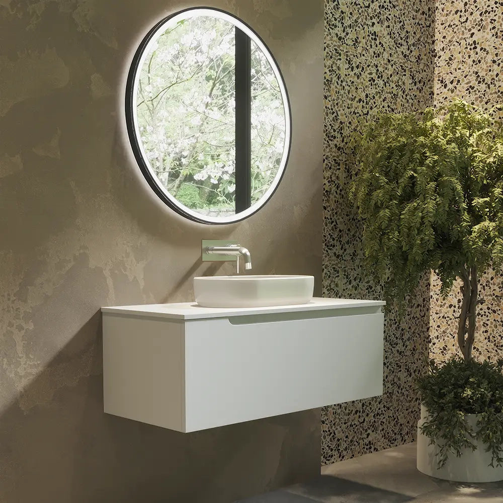 Mobile bagno sospeso 100 cm un cassetto bianco opaco con top  | Moor